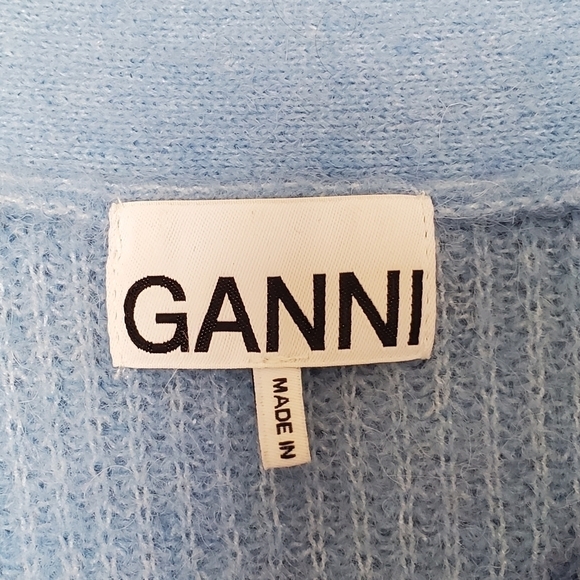 GANNI V-Neck Long Sleeve Alpaca Wool Blend Blue Pull-Over Oversized Sweater - Picture 5 of 8